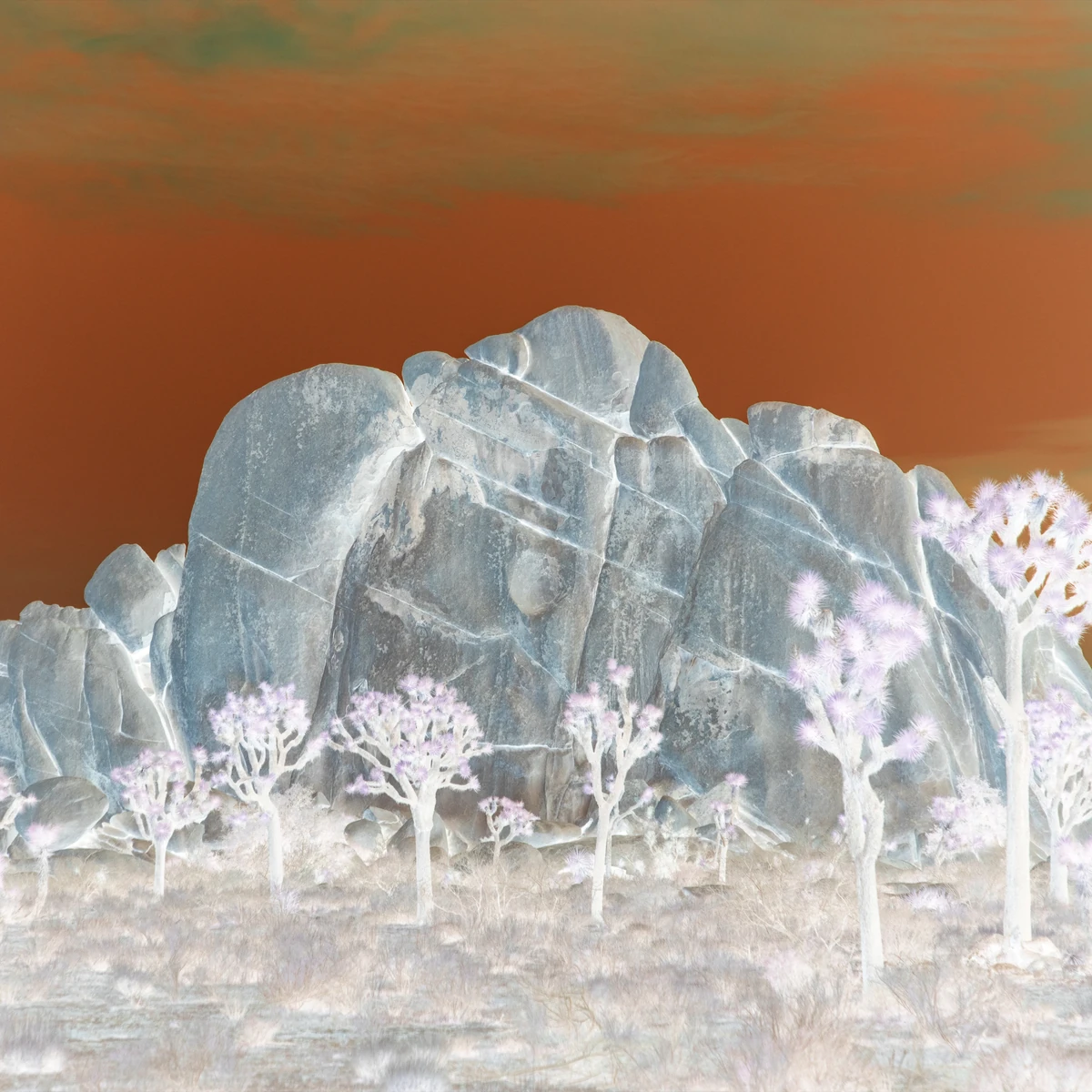 Corestones EP cover: a granite outcrop and Joshua trees, colors inverted
